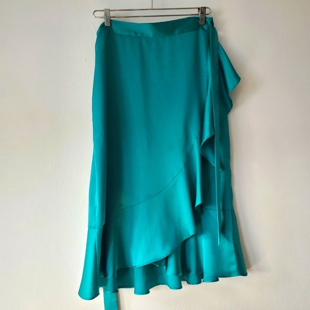 New! Emerald Satin Ruffle Skirt